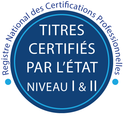Titres RNCP de niveau I (Bac +5) et niveau II (Bac +3), certifiés par la Commission Nationale de la Certification Professionnelle (CNCP) et enregistré au Répertoire National des Certifications Professionnelles (RNCP)