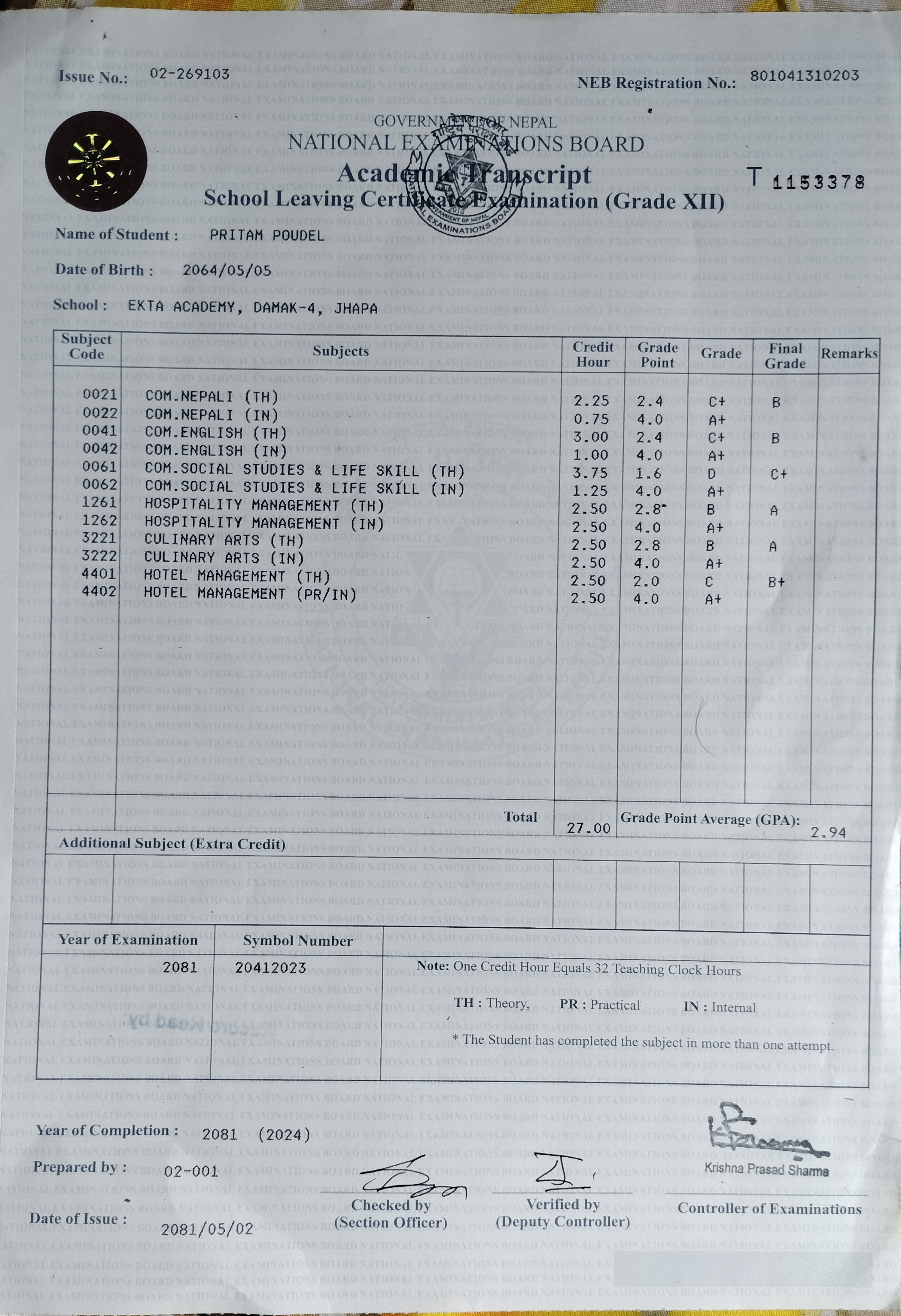 4. Photocopies of your last three grade reports.