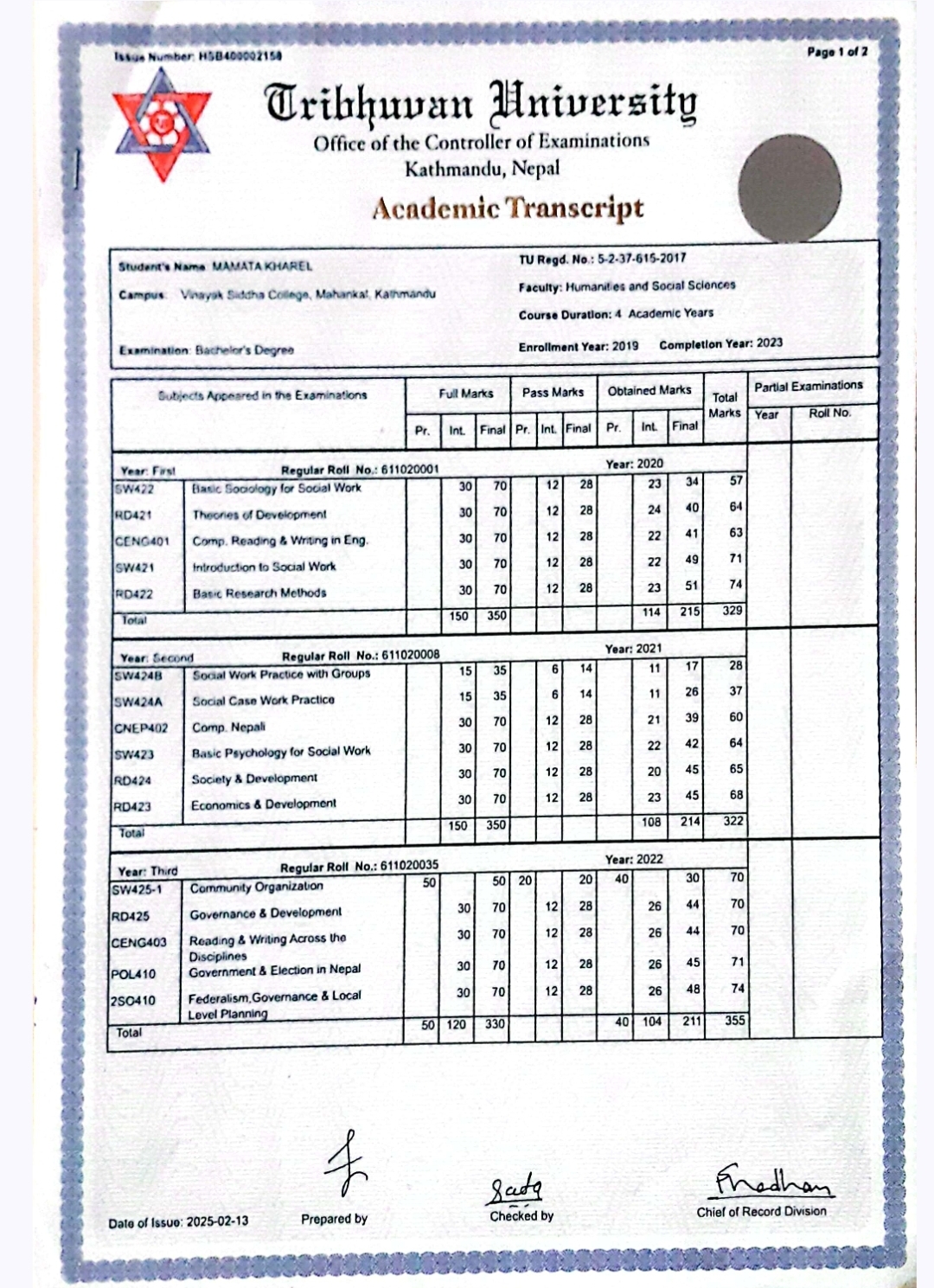 4. Photocopies of your last three grade reports.