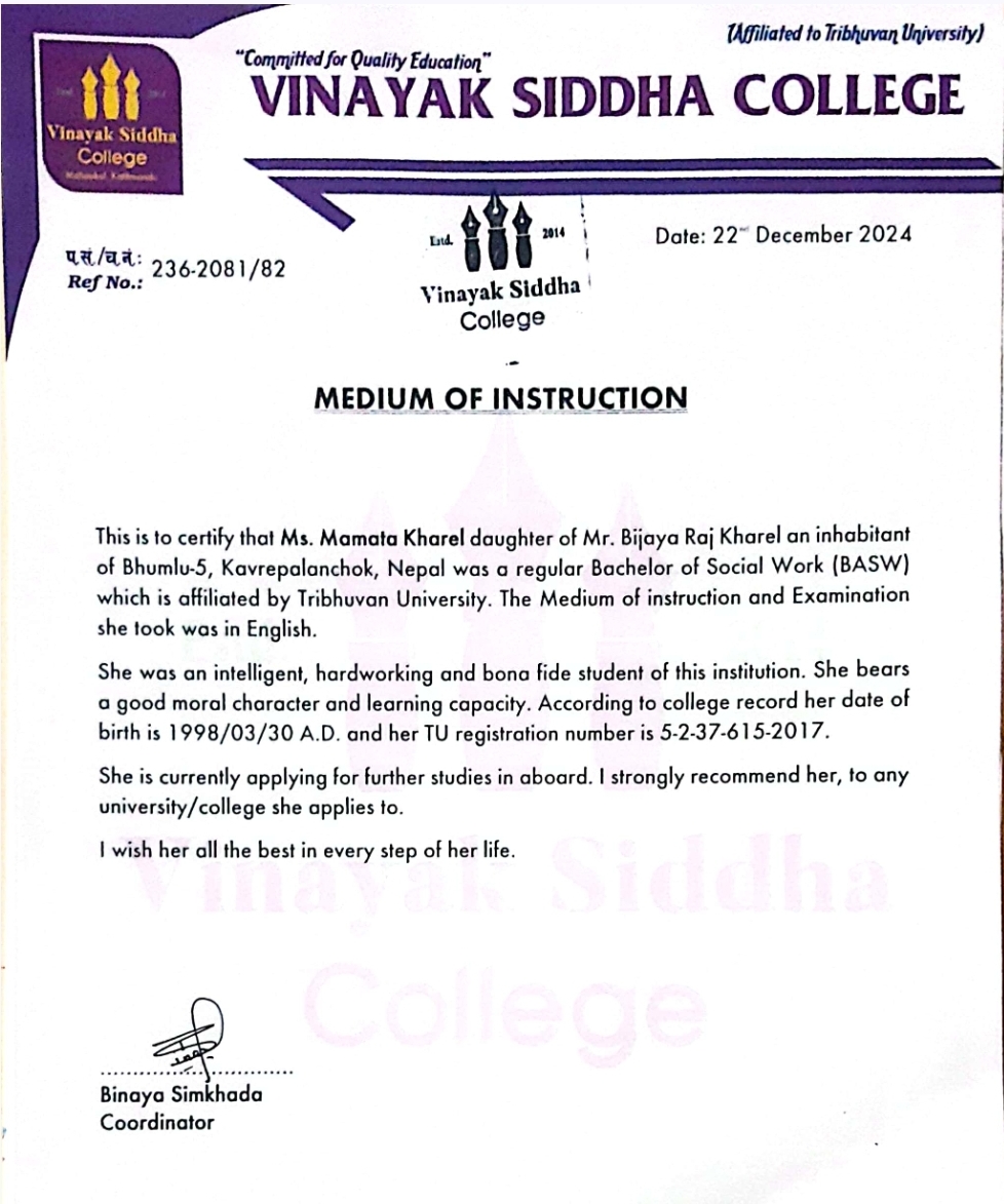 6. For applicants residing abroad, any document attesting aptitude in English (for ex.: TOEFL, English Language Certificate, Attestation of English study or courses completed in English with corresponding grades / transcripts...).